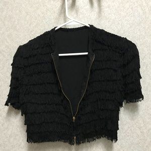 Vintage fringed cropped jacket. Brass zipper.